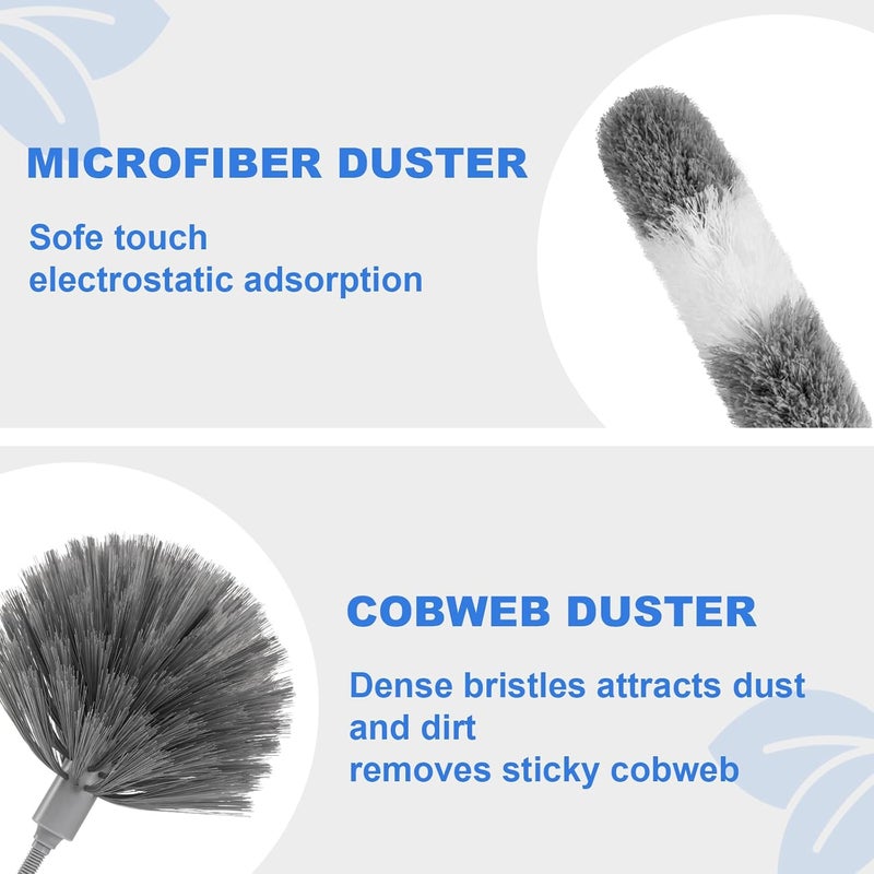 LLOOC Dusters for Cleaning,Cobweb Duster Feather Duster with Extension Pole,3PCS Ceiling Fan Cleaner Duster,Long Duster Extended Handle,Blind Cleaner Dusting - Image 5